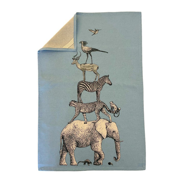 Tea Towel - Blue Animal Stack