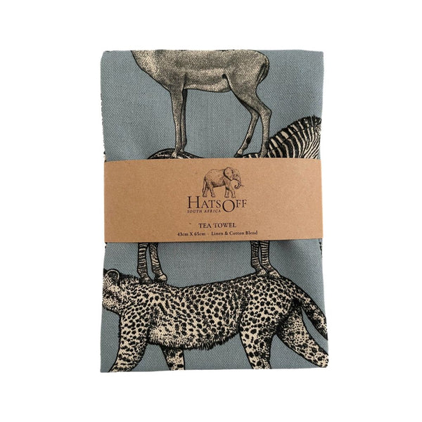 Tea Towel - Blue Animal Stack