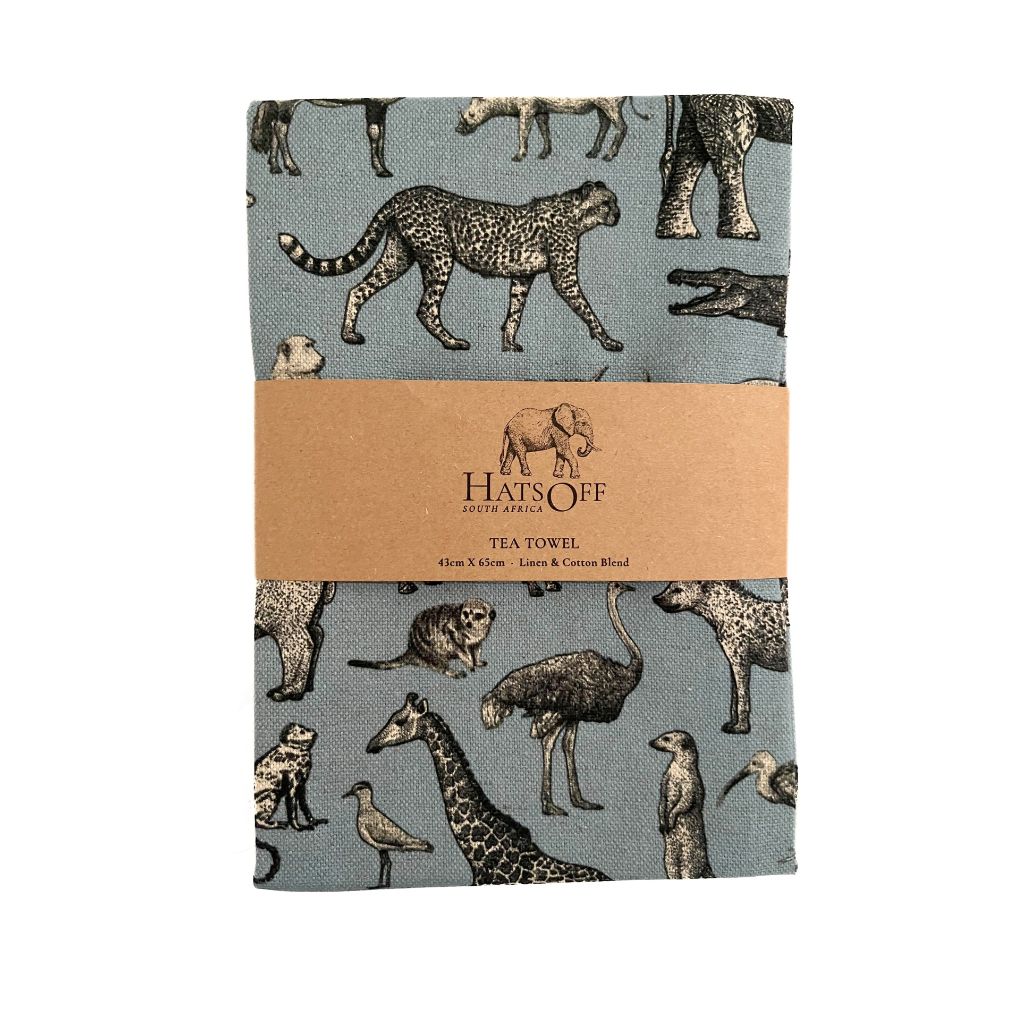 Tea Towel - Blue Animal Montage