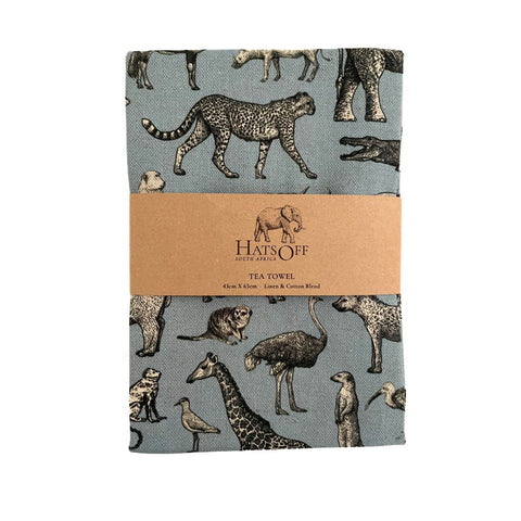 Tea Towel - Blue Animal Montage