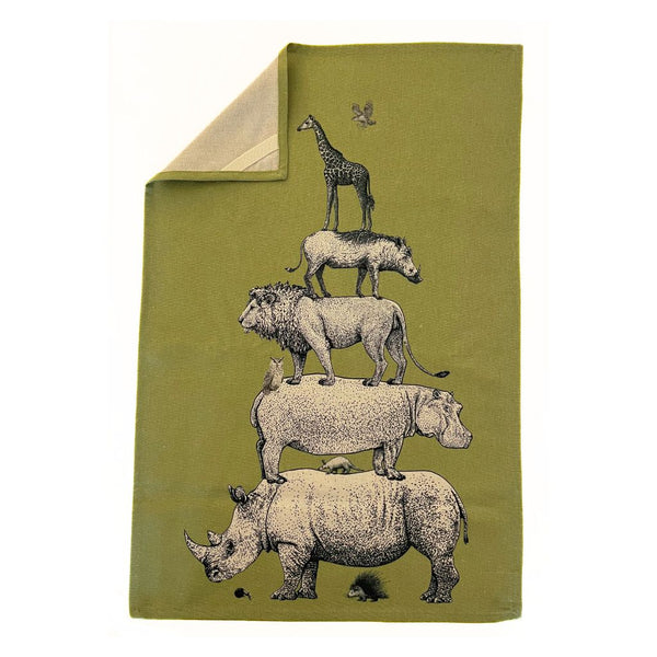 Tea Towel -  Green Animal Stack