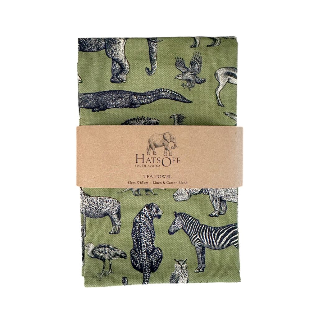 Tea Towel - Green Animal Montage