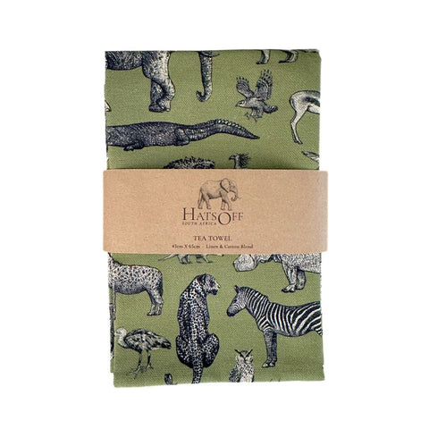 Tea Towel - Green Animal Montage